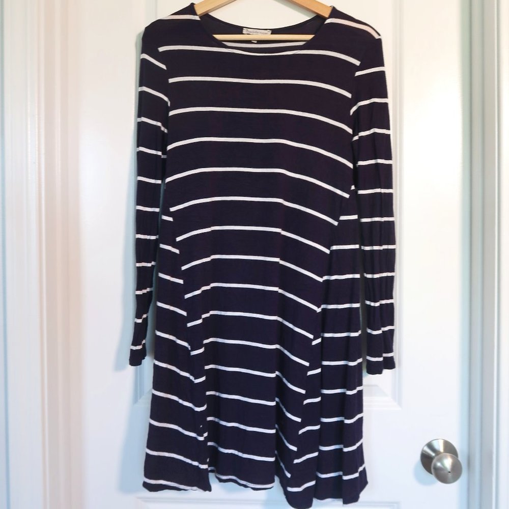 Navy and White Striped Long Sleeve Dress